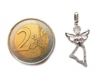 Nádherný nadčasový zirkónový prívesok anjelika z bieleho zlata +servis + krabička, darček