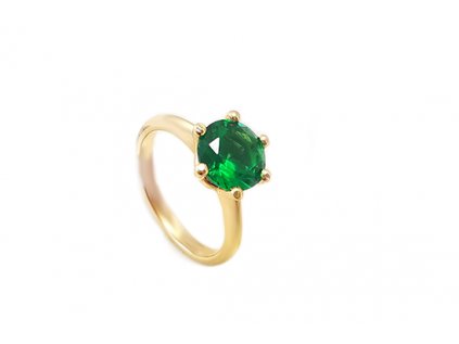 Elegantný zásnubný prsteň zo žltého zlata so zeleným kameňom  + krabička, darček