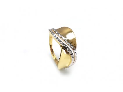 Elegantý dámsky prsteň zo žltého zlata s vrstvou rhódia