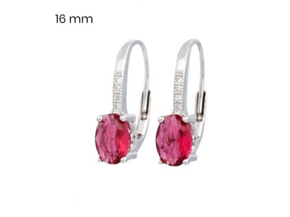Strieborné náušnice s červeným oválnym zirkónom