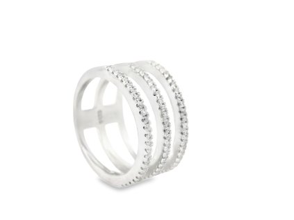 Trojradový strieborný prsteň so zirkónmi