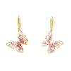 Letné visiace 14 K zlaté náušnice „Motýlik” s ružovým smaltom