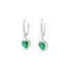 Láska na prvý pohľad: Strieborné visiace náušnice so zeleným srdcom
