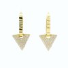 Zlaté dámske náušnice zo žltého zlata s trojuholníkovým príveskom a zirkónmi
