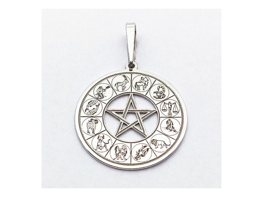 604 989 stribrny privesek pentagram a znameni zverokruhu