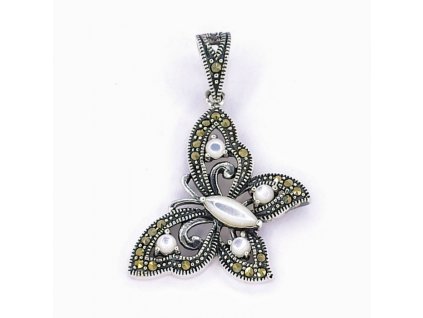 464 805 stribrny privesek perlet a markazit motyl