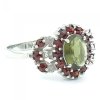 Stříbrný prsten český granát přírodní a vltavín přírodní (velikost prstenu 57)