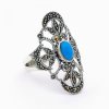 Stříbrný prsten tyrkys a markazit (velikost prstenu 59)