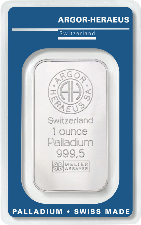 Palladium investiční palladiový slitek 1 oz ARGOR-HERAEUS nebo ostatní LPPM certifikovaní producenti (např. Valcambi, PAMP, Heraeus)