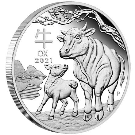 The Perth Mint 5 oz stříbrná mince Silver Lunar III rok Bůvola 2021 Perth Mint