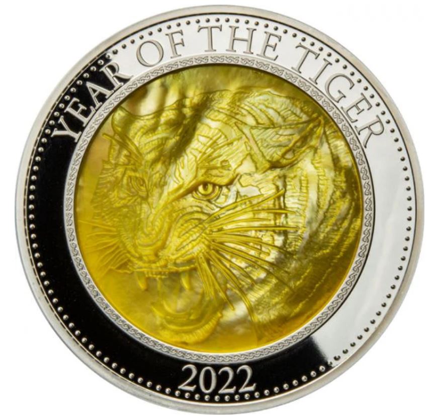 Cook Islands 5 oz stříbrná mince Lunar Rok Tygra Proof, perleť - 2022 Cookovy ostrovy