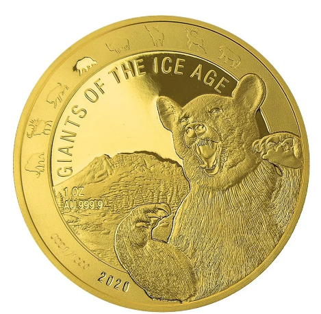 1 oz zlatá mince Obři doby ledové - Medvěd jeskynní 2020 Proof Leipziger Edelmetallverarbeitung
