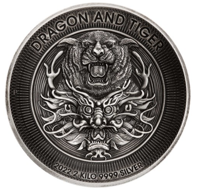 The Perth Mint 2 kg stříbrná mince Drak & Tygr 2022 PROOF Antique High Relief - Perth Mint
