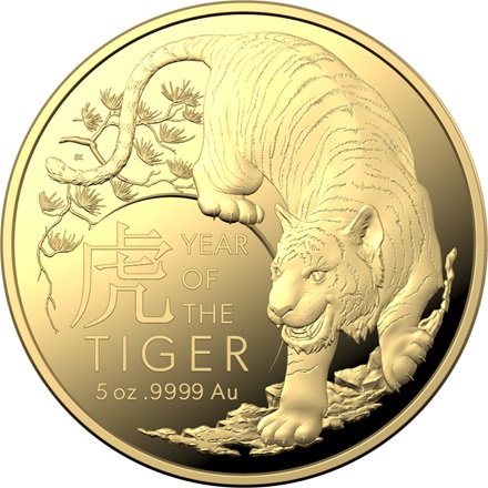 The Royal Australian Mint 5 oz zlatá mince Lunar Rok Tygra 2022 PROOF – Royal Australian Mint