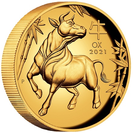 The Perth Mint 1 oz zlatá mince Lunar III Bůvol Proof High Relief 2021 – Perth Mint