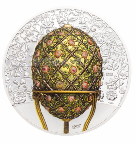 Stříbrná mince 2 oz Fabergé - Rose Trellis Egg Proof - High Relief 2021 - CIT Coin Invest