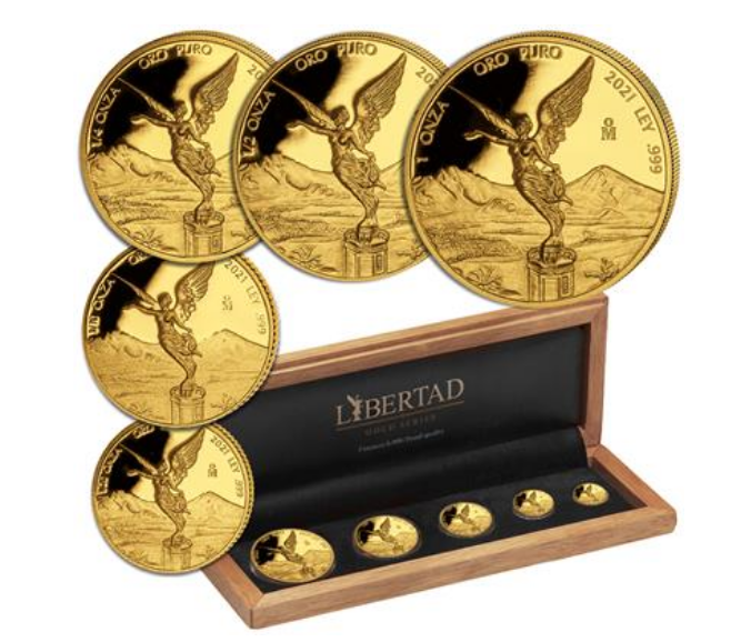Sada 5 zlatých mincí Gold Mexico Libertad 2021 PROOF - BANCO DE MEXICO CASA DE MONEDA MINT