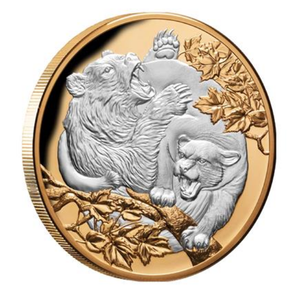 5 oz stříbrná mince Puma a Medvěd - Apex Predators - PROOF 2022 - Niue
