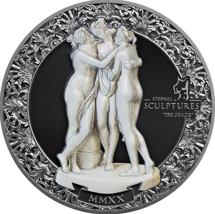 CIT Coin Invest Stříbrná mince 2 oz Tři Grácie - Eternal Sculptures - Proof High Relief 2020 - Palau