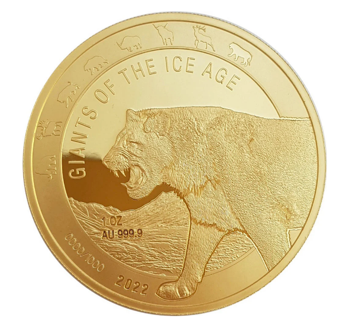 1 oz zlatá mince Obři doby ledové - Lev jeskynní 2022 Proof Leipziger Edelmetallverarbeitung