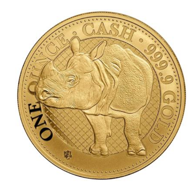 1 oz zlatá mince India Wildlife - Nosorožec 2022 BU - Svatá Helena