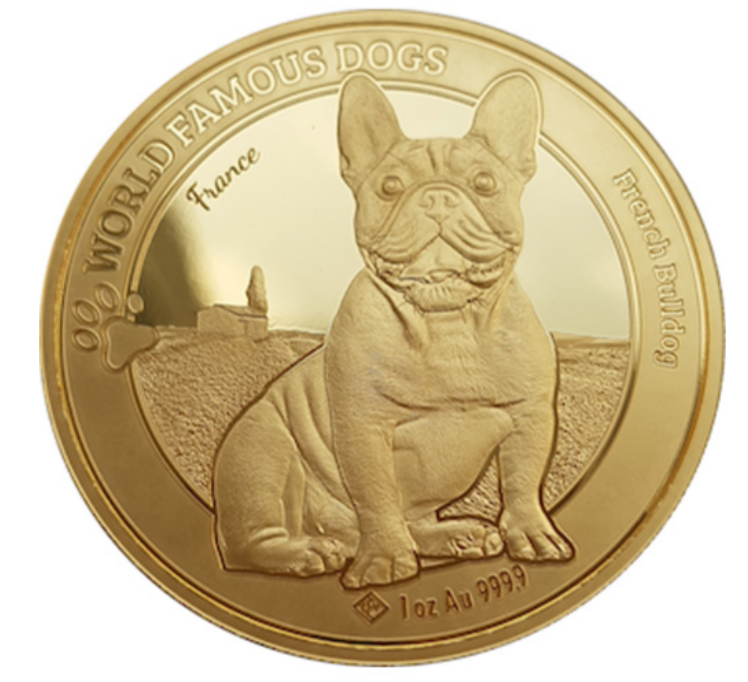 1 oz zlatá mince World Famous Dog - Buldoček 2022 BU Proof Leipziger Edelmetallverarbeitung