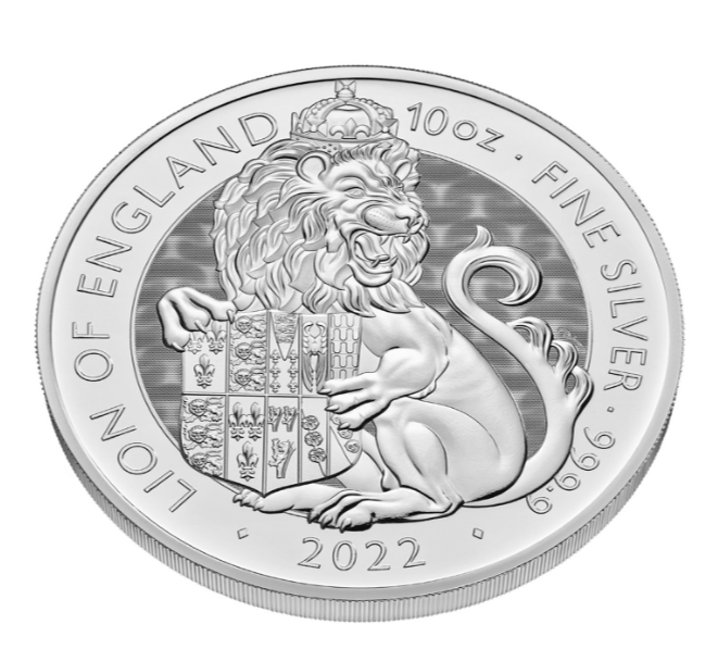 The Royal Mint 10 oz stříbrná mince Lev Anglie - Royal Tudor Beasts 2022 - Royal Mint