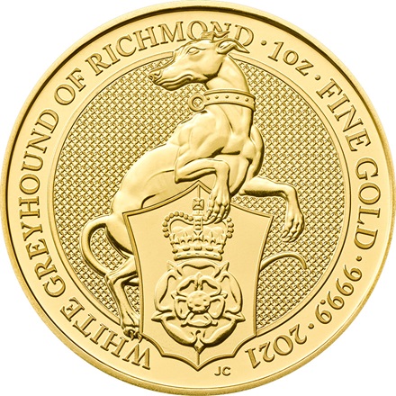 1 oz zlatá mince The White Greyhound of Richmond - The Queen's Beasts 2021 Royal Mint