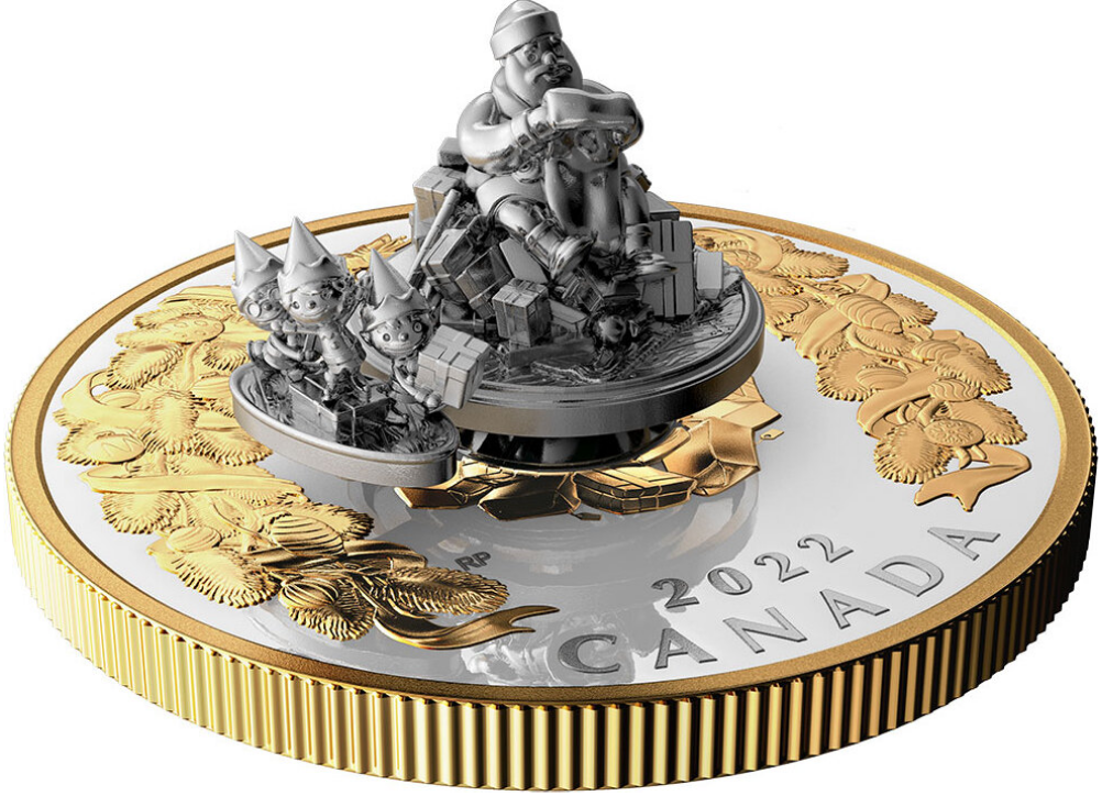 5 oz stříbrná mince Vánoční dárek 2022 PROOF pozlacená - Royal Canadian Mint