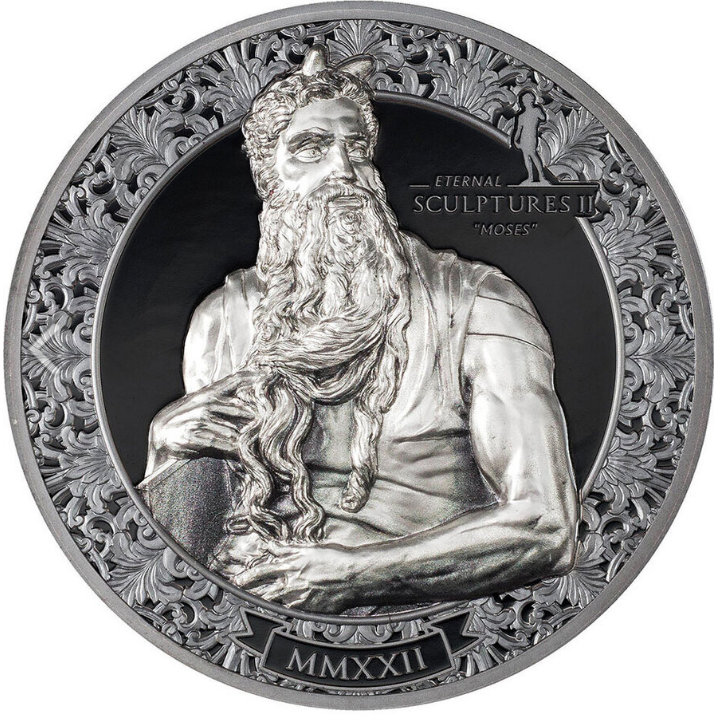 CIT Coin Invest Stříbrná mince 3 oz Mojžíš - Eternal Sculptures - Black Proof High Relief 2022 - Palau