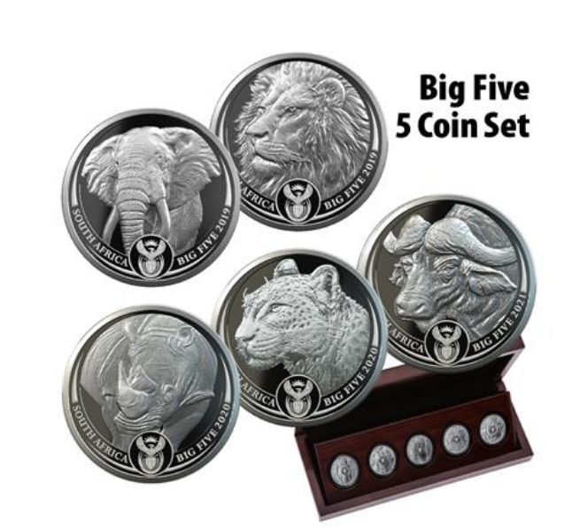 Stříbrné mince Set 5x1 oz Big Five Serie I (2019-2021) PROOF 2022 – South African Mint