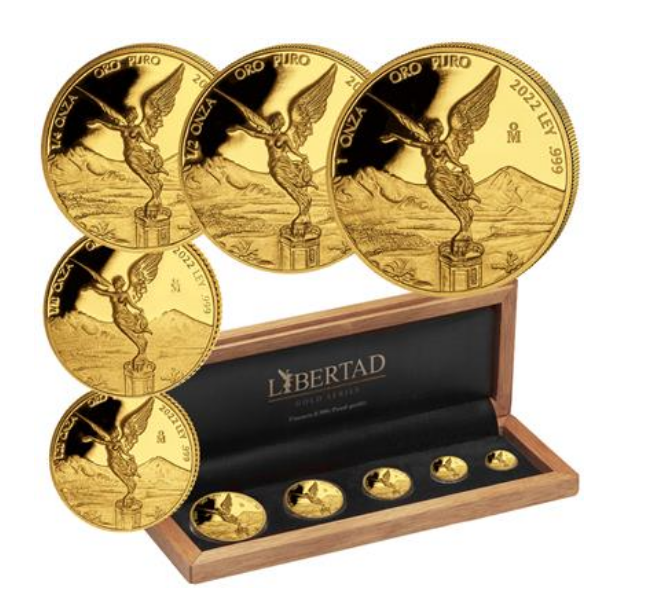 Sada 5 zlatých mincí Gold Mexico Libertad 2022 PROOF - BANCO DE MEXICO CASA DE MONEDA MINT