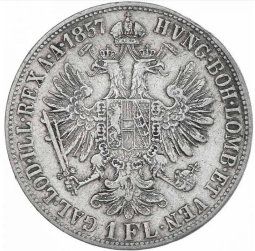 Stříbrná mince Rakouský zlatý 1857 - 12,22g - Mincovna Karlovský Bělehrad
