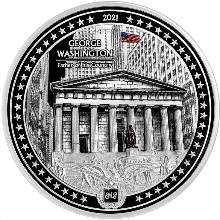 Cook Islands 5 oz stříbrná mince George Washington PROOF, High Relief 2021 - Cookovy ostrovy