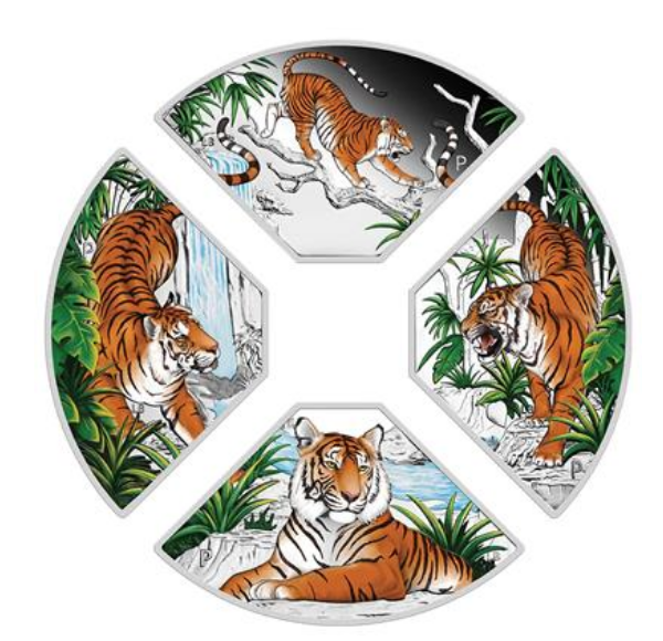 The Perth Mint 4 x 1oz stříbrná mince Lunární Rok tygra 2022 kvadrant sada PROOF - Perth Mint