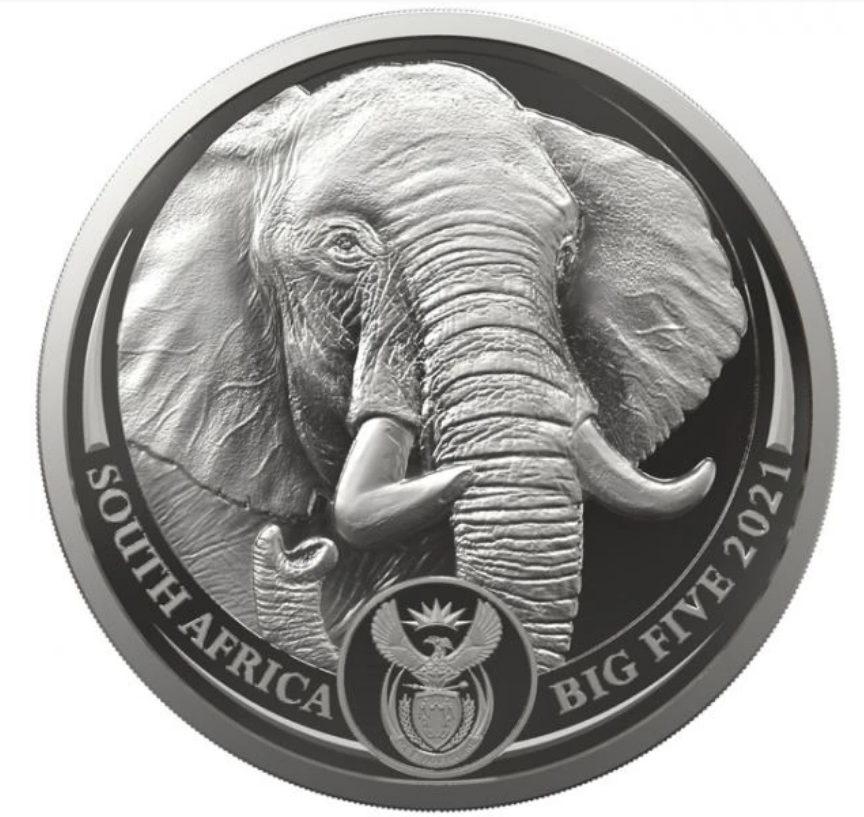 Stříbrná mince 5 oz Slon Big Five Serie II 2021 – South African Mint