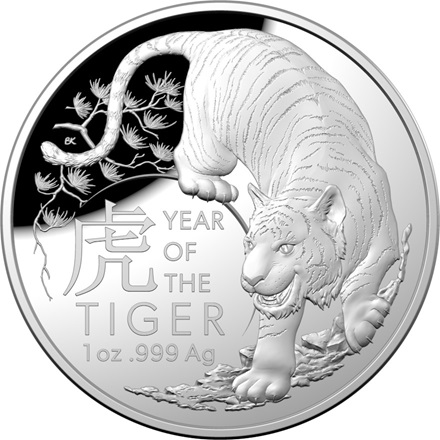 The Royal Australian Mint 1 oz stříbrná mince Lunar Tygr PROOF, oblouková ražba 2022 – Royal Australian Mint