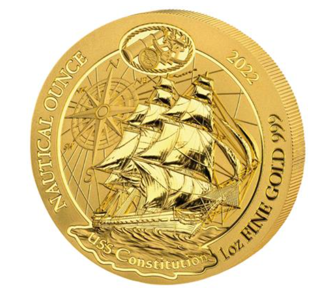 1 oz zlatá mince Nautical Ounce - USS Constitution 2022 BU - Rwanda