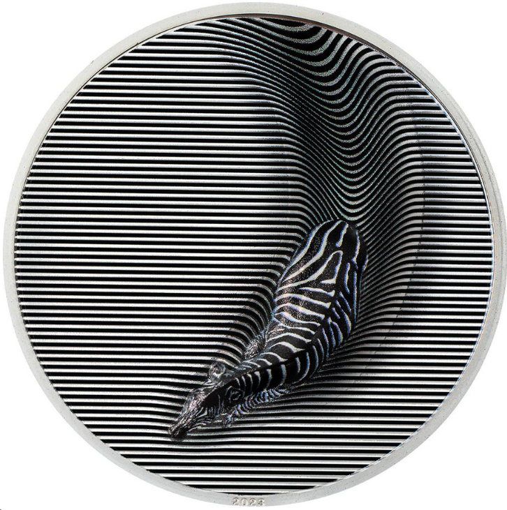 3 oz stříbrná mince Zebra - Camouflage of Nature - Proof, High Relief 2023 - CIT Coin Invest