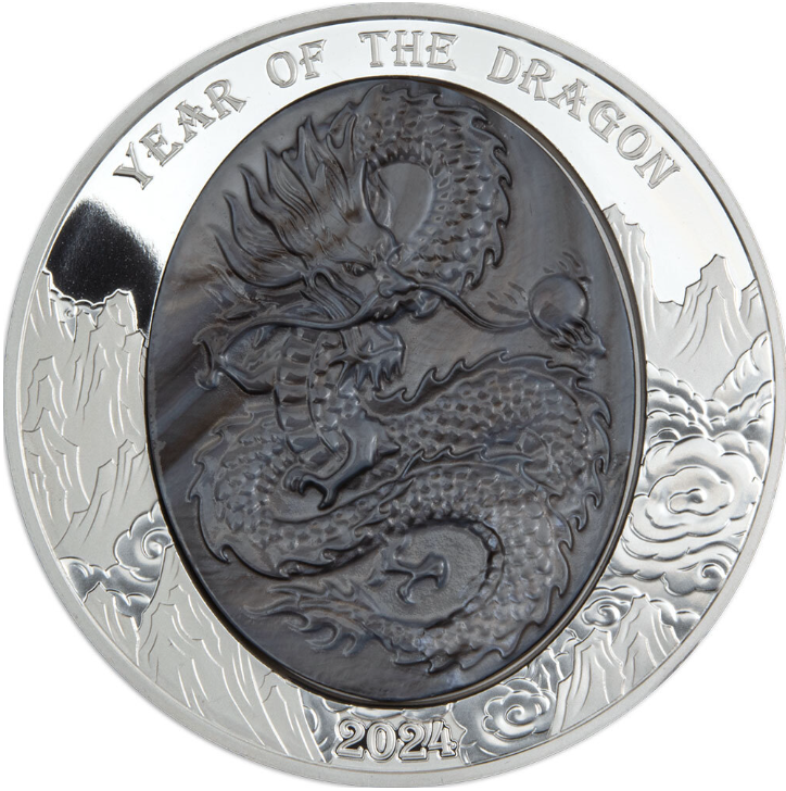 Solomon Islands 5 oz stříbrná mince série "Mother of Pearl" - Lunární rok Draka 2024 Proof, perleť - Šalamounovy ostrovy