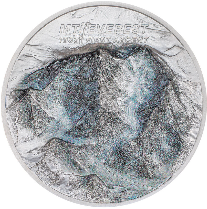 Stříbrná mince 2 oz Mount Everest - prvovýstup 2023 PROOF Ultra High Relief – CIT Coin Invest
