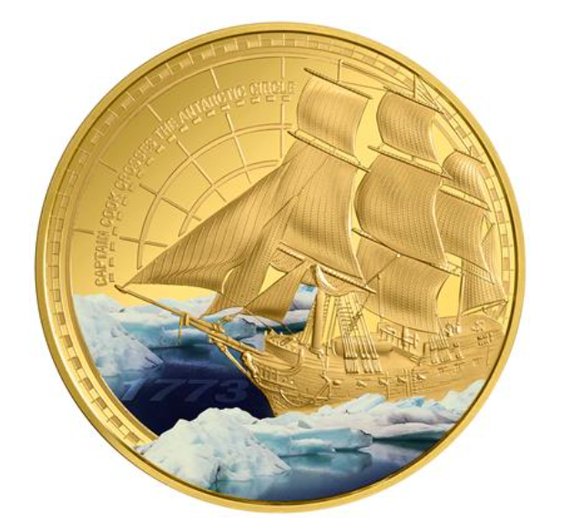 1 oz zlatá mince Kapitán Cook - Antarktida 2023 PROOF - Niue
