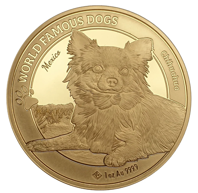 1 oz zlatá mince World Famous Dog - Čivava 2023 BU Leipziger Edelmetallverarbeitung