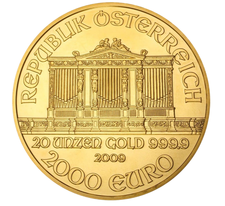 20 oz zlatá mince Wiener Philharmoniker 2009 - 20.výročí Münze Österreich