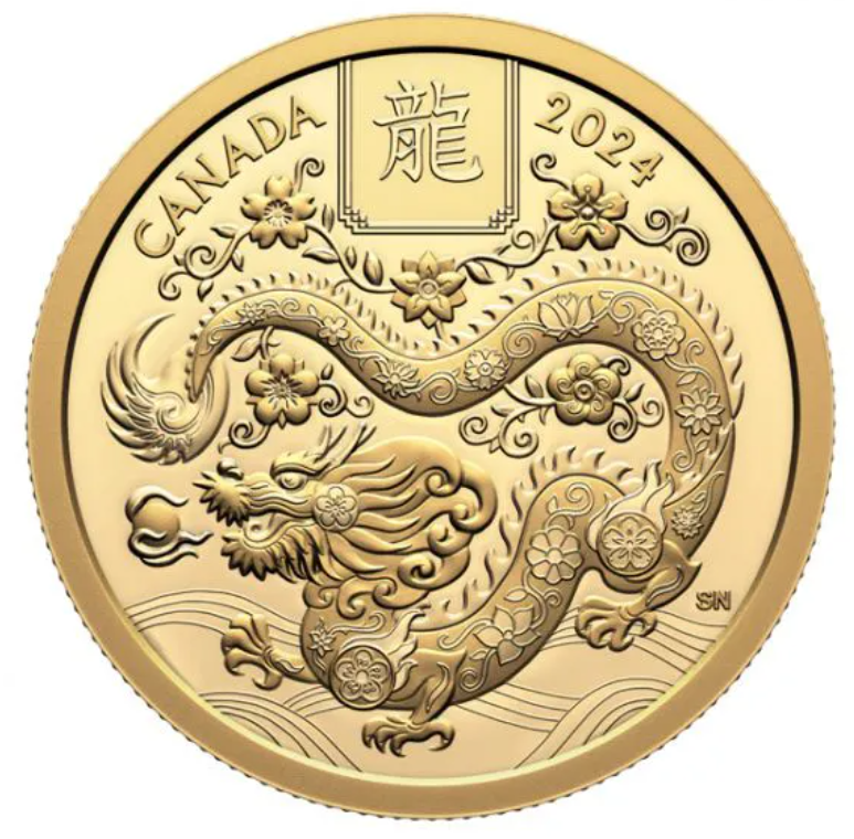 Zlatá mince 1/2 oz lunární rok Draka 2024 PROOF - Royal Canadian Mint