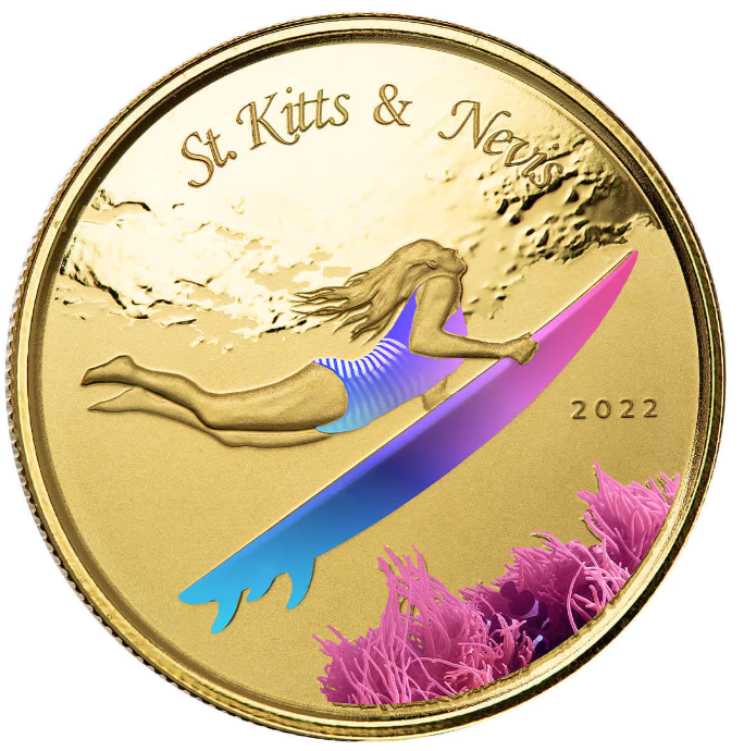 1 oz zlatá mince EC8 St. Kitts & Nevis 2022 PROOF, barevné provedení - Scottsdale Mint