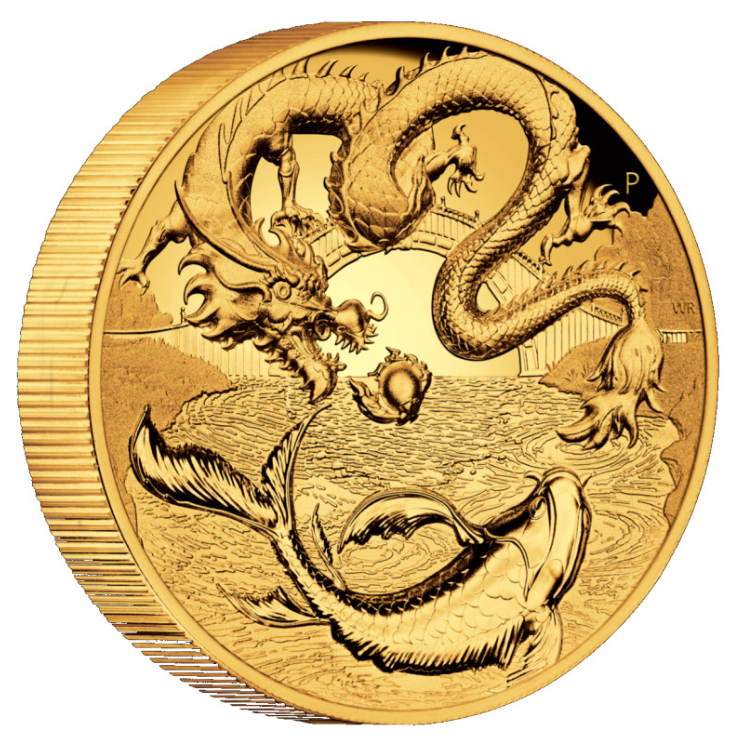 The Perth Mint 1 oz zlatá mince Drak & Koi 2023 PROOF, High Relief - Perth Mint