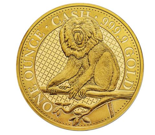 1 oz zlatá mince India Wildlife - Makak 2023 BU - Svatá Helena