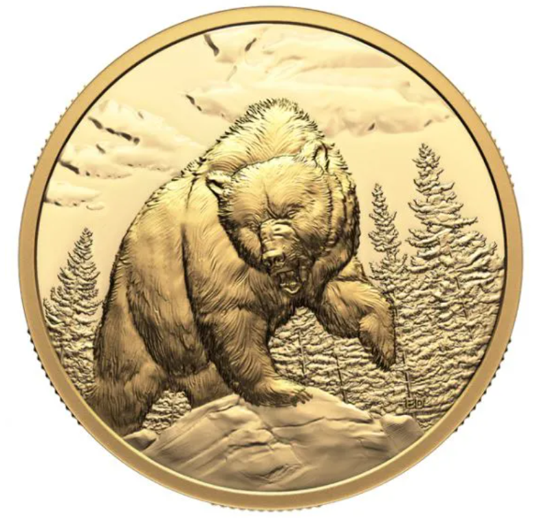1 oz zlatá mince Medvěd Grizzly 2023 PROOF, High Relief - Royal Canadian Mint
