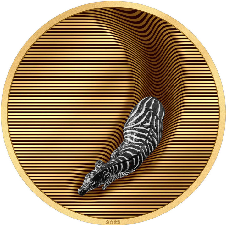 5 oz stříbrná mince Zebra - Camouflage of Nature - Proof, High Relief, pozlaceno 2023 - CIT Coin Invest